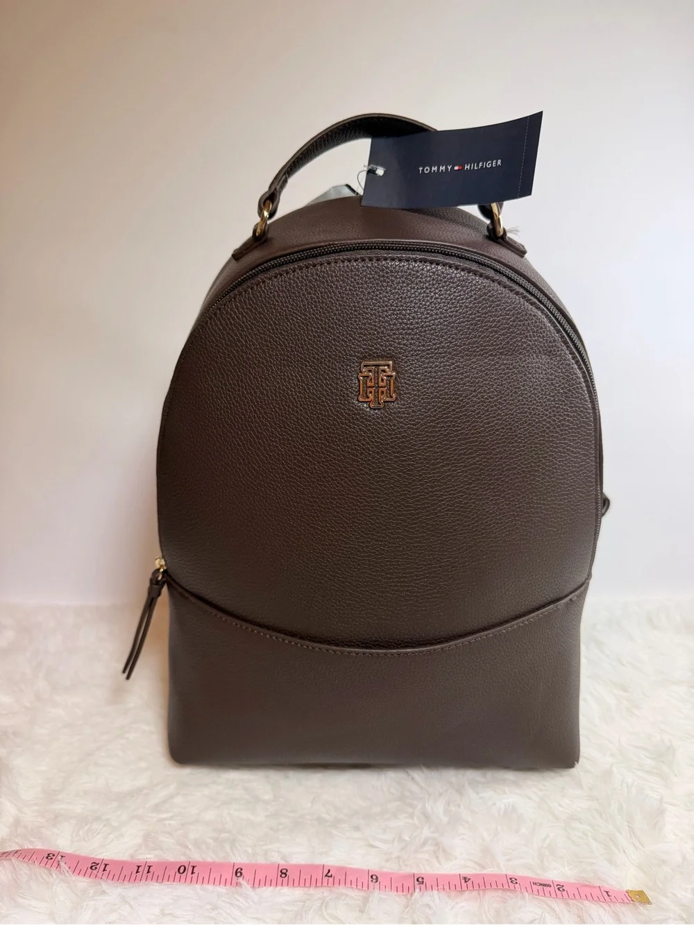 Tommy Hilfiger Chocolate Brown Pebbled Leather Backpack
